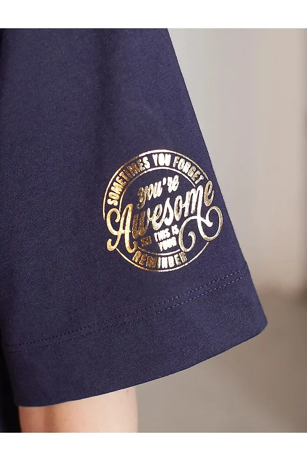Футболка оверсайз с принтом из премиального 100% хлопка VILATTE, т.синий_awesome - фото 2