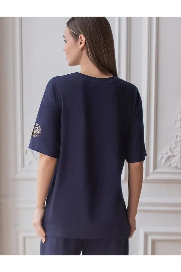 Футболка оверсайз с принтом из премиального 100% хлопка VILATTE, т.синий_awesome - фото 2
