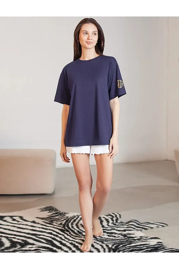 Футболка оверсайз с принтом из премиального 100% хлопка VILATTE, т.синий_awesome - фото 2