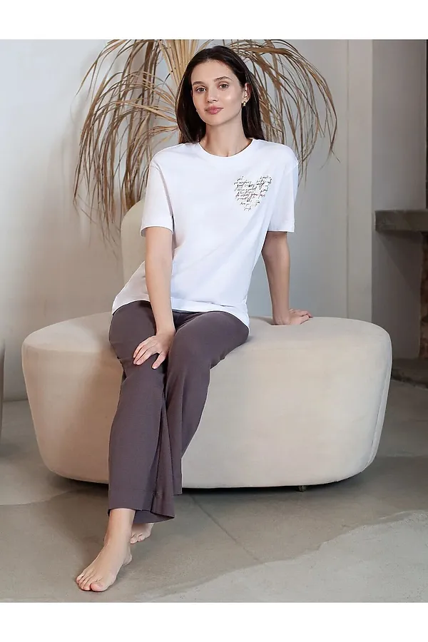 Футболка с принтом свободная из премиального 100% хлопка VILATTE, белый_love - фото 2