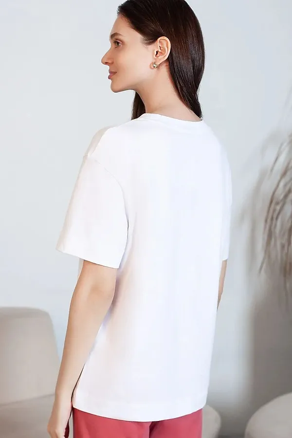 Футболка с принтом свободная из премиального 100% хлопка VILATTE, белый_коты - фото 2