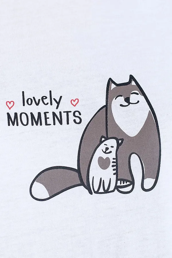 Футболка с принтом свободная из премиального 100% хлопка VILATTE, белый_коты - фото 2