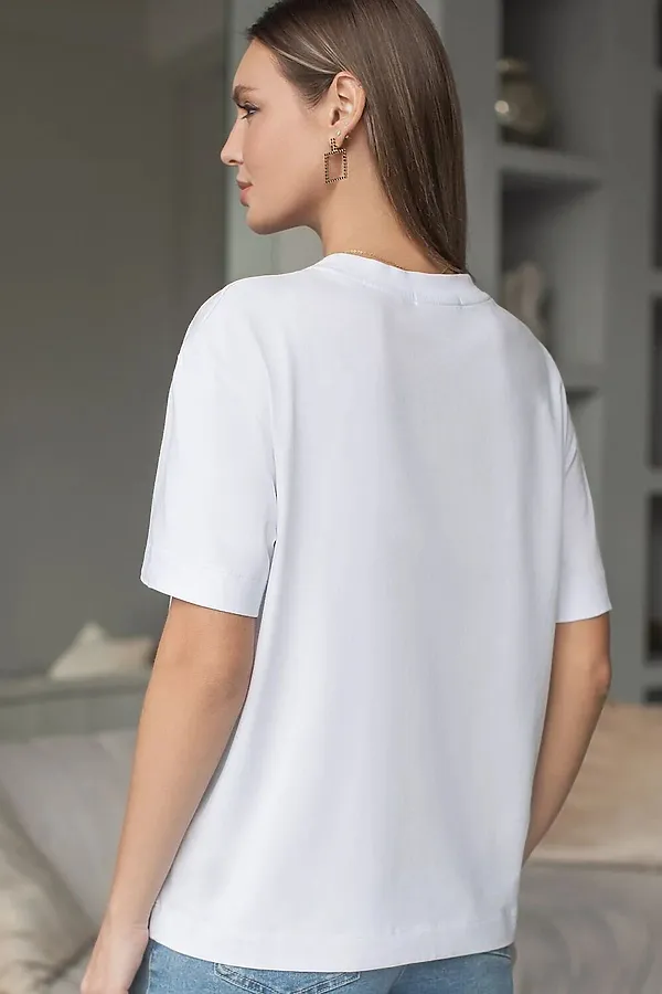 Футболка с принтом свободная из премиального 100% хлопка VILATTE, белый_листья - фото 2