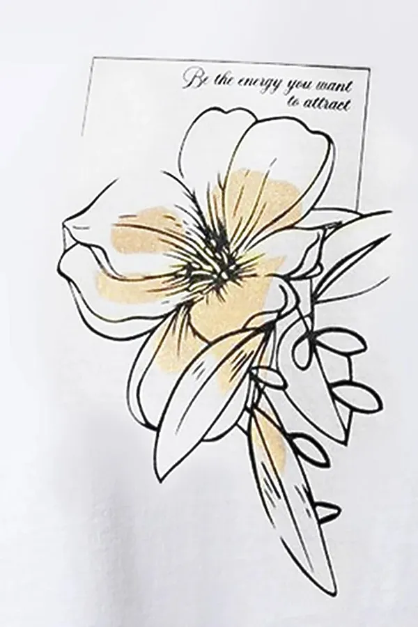 Футболка с принтом свободная из премиального 100% хлопка VILATTE, белый_цветок - фото 2