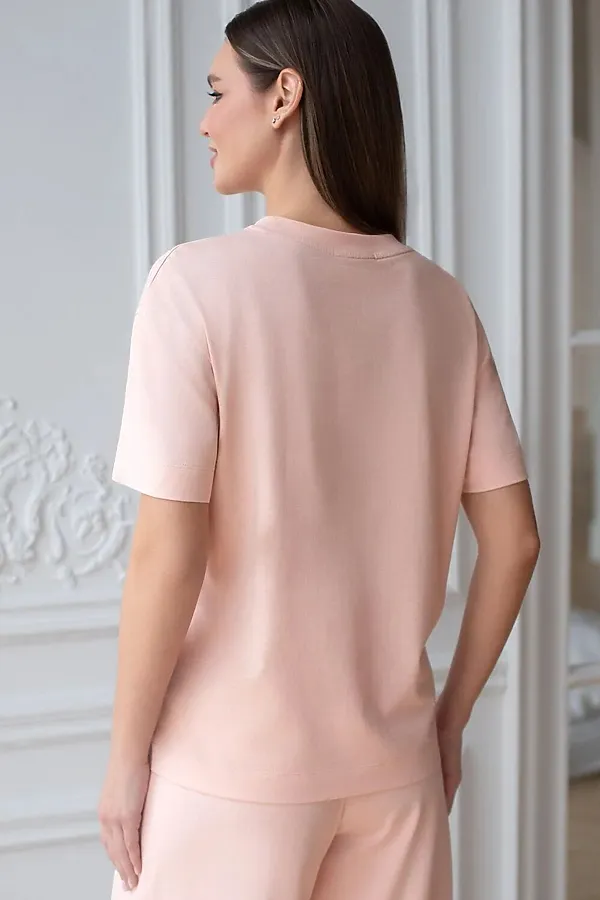 Футболка с принтом свободная из премиального 100% хлопка VILATTE, пудра_колибри - фото 2