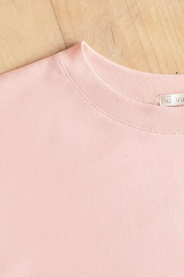 Футболка с принтом свободная из премиального 100% хлопка VILATTE, пудра_листья - фото 2