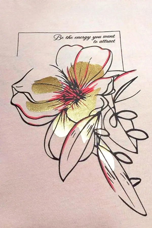 Футболка с принтом свободная из премиального 100% хлопка VILATTE, пудра_цветок - фото 2