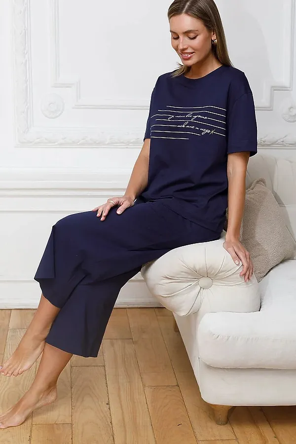 Футболка с принтом свободная из премиального 100% хлопка VILATTE, т.синий_все_хорошо - фото 2