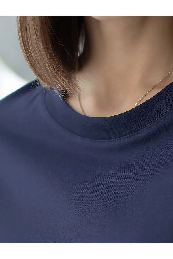 Футболка с принтом свободная из премиального 100% хлопка VILATTE, т.синий_все_хорошо - фото 2