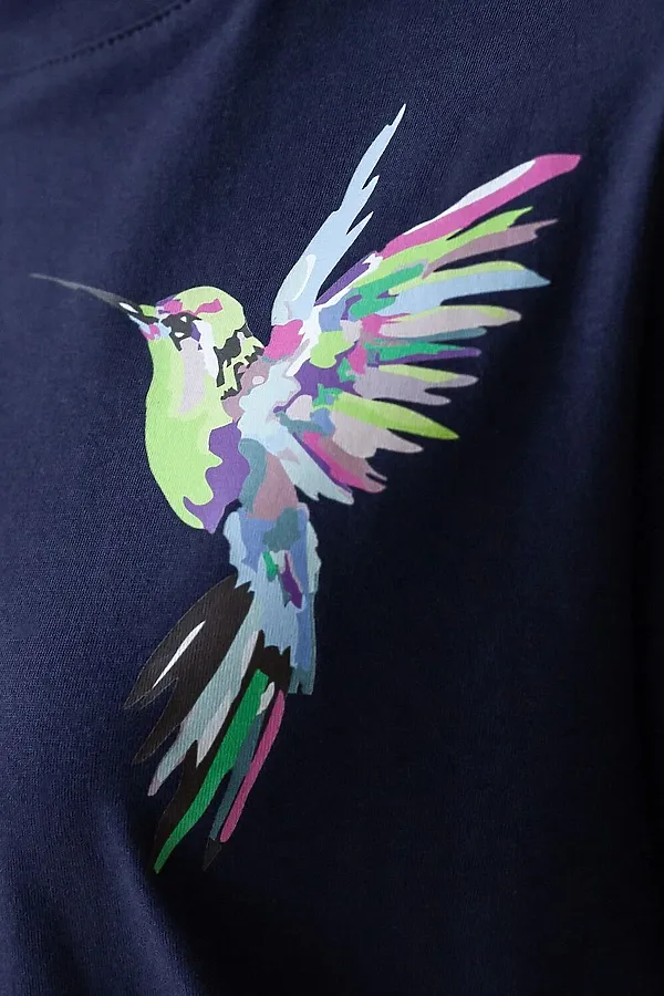 Футболка с принтом свободная из премиального 100% хлопка VILATTE, т.синий_колибри - фото 2