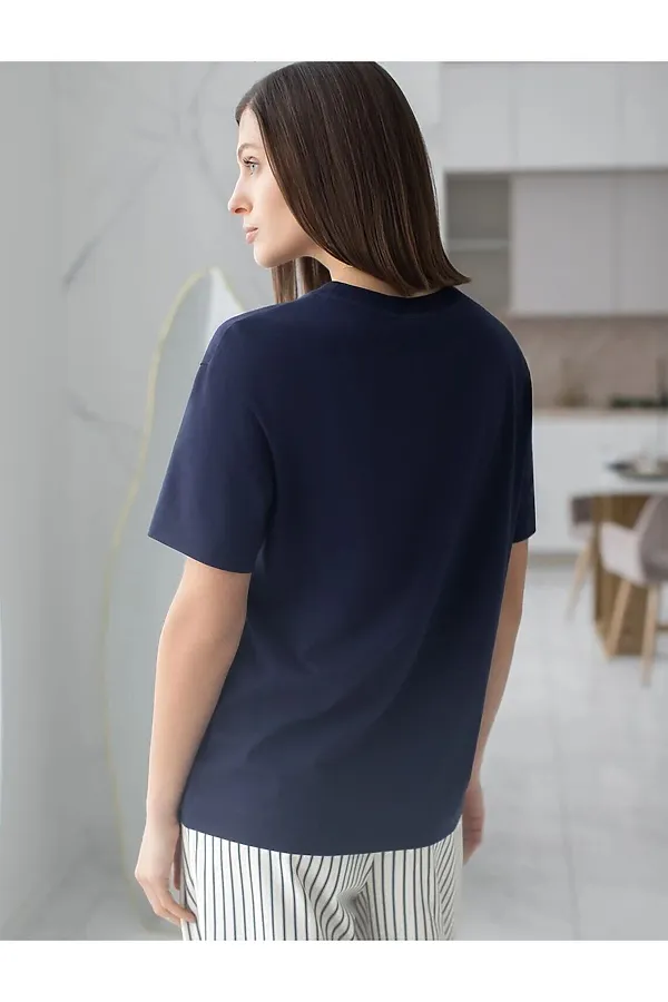 Футболка с принтом свободная из премиального 100% хлопка VILATTE, т.синий_колибри - фото 2