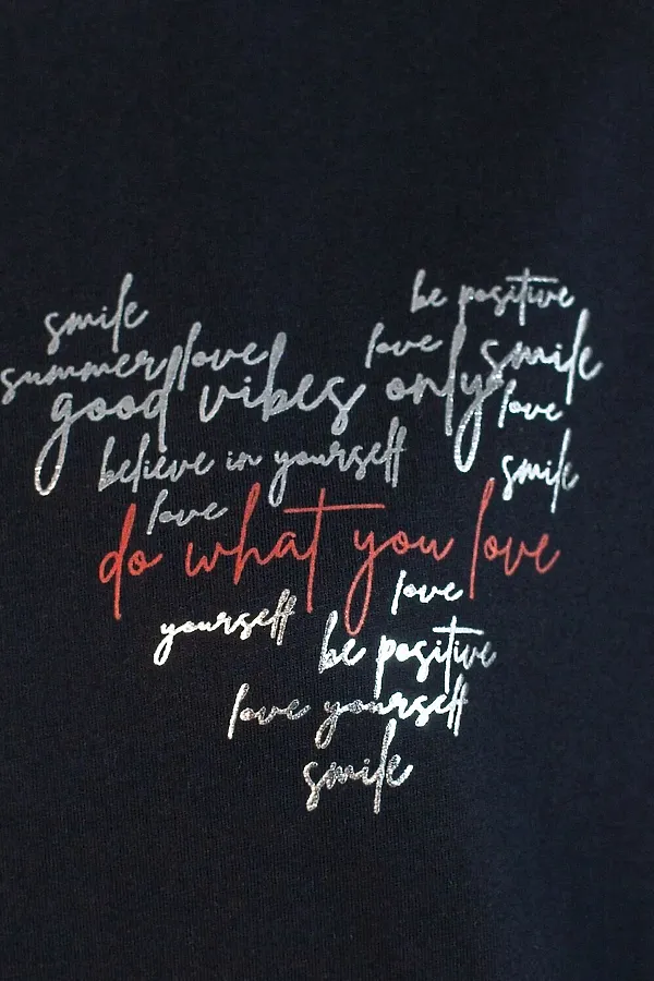 Футболка с принтом свободная из премиального 100% хлопка VILATTE, черный_love - фото 2