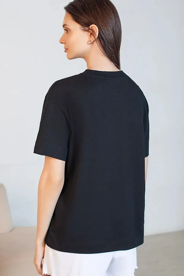 Футболка с принтом свободная из премиального 100% хлопка VILATTE, черный_love - фото 2