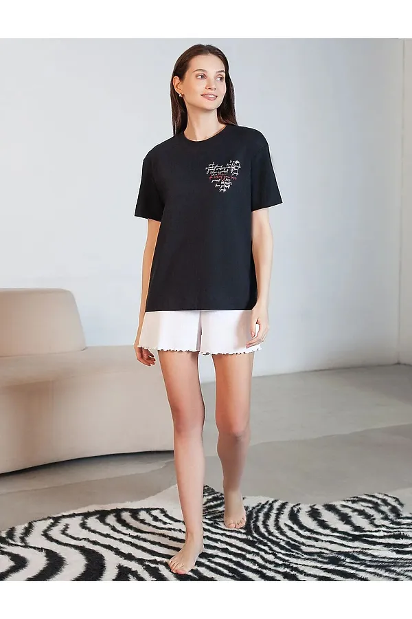 Футболка с принтом свободная из премиального 100% хлопка VILATTE, черный_love - фото 2