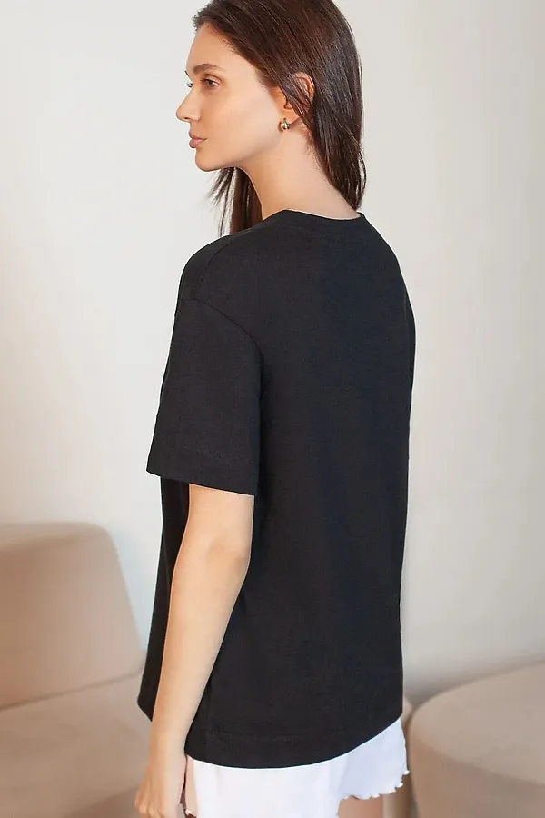 Футболка с принтом свободная из премиального 100% хлопка VILATTE, черный_тропики - фото 2