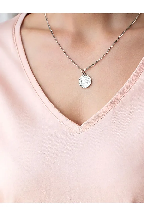 Свободная футболка с V-вырезом и цельнокроеным рукавом из 100% хлопка VILATTE, пудра - фото 2