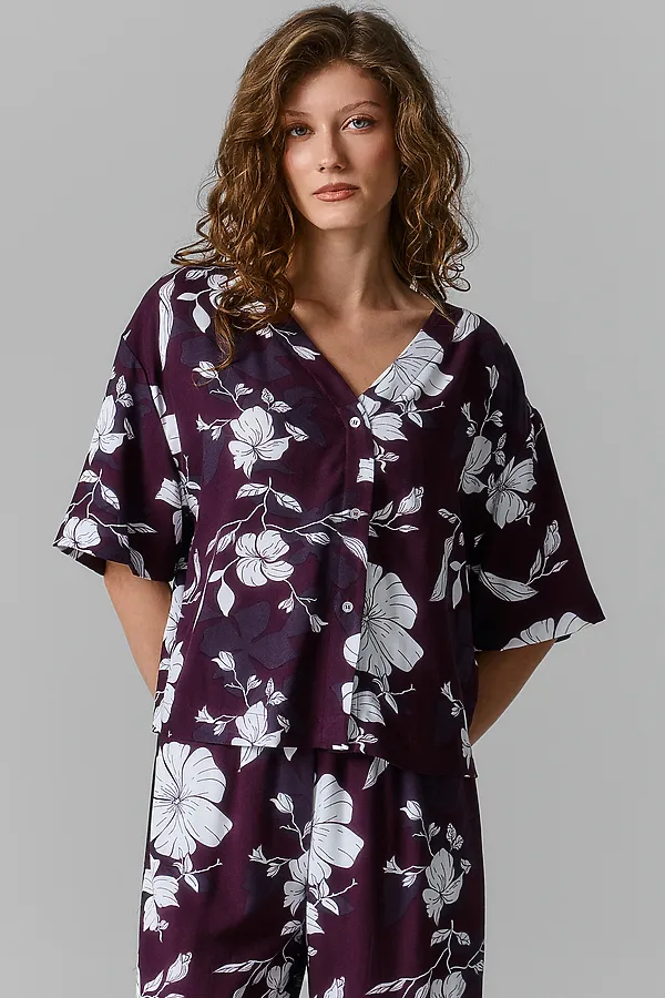 Костюм женский (жакет, брюки) MARK FORMELLE, цветы на винном - фото 2