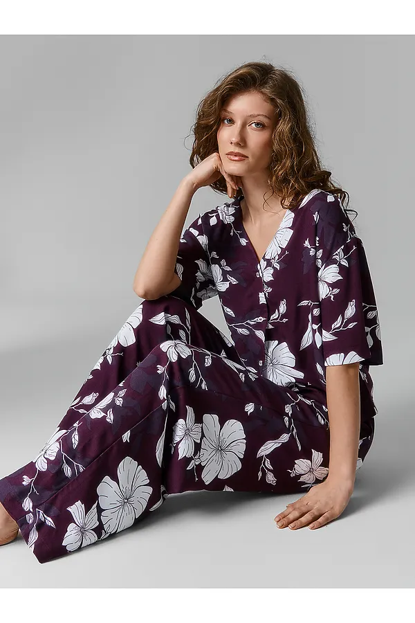 Костюм женский (жакет, брюки) MARK FORMELLE, цветы на винном - фото 2