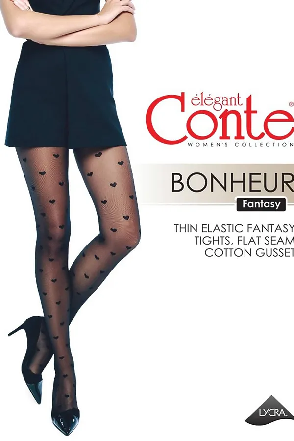 CONTE BONHEUR Колготки женские из лимитированной коллекции с рисунком "сердечки" CONTE ELEGANT, графитовый - фото 2