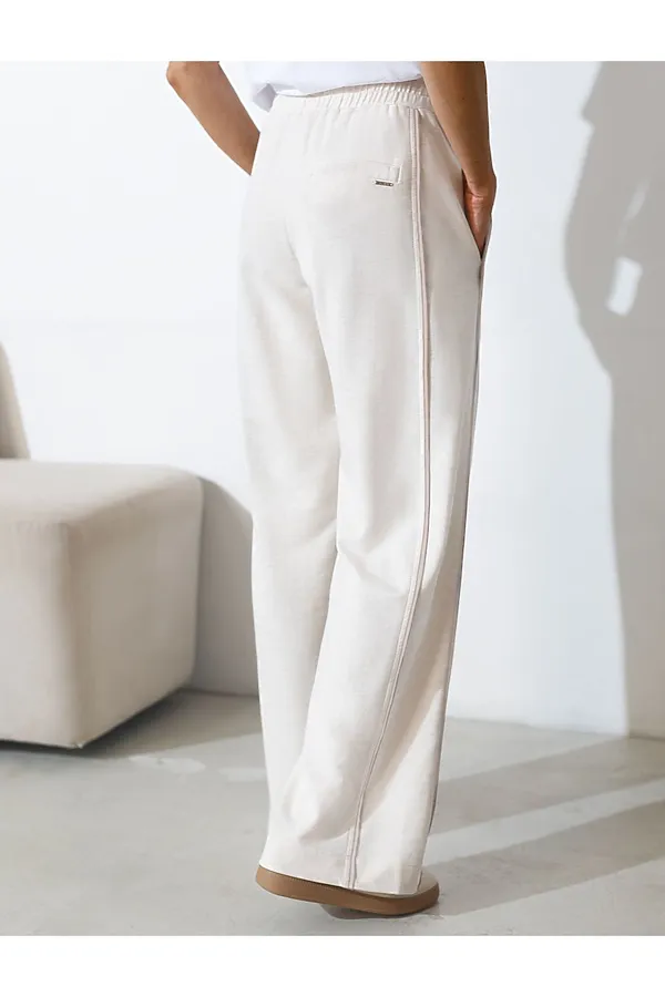 Прямые брюки с лампасами из эластичного футера двухнитки без начеса VILATTE, белый - фото 2