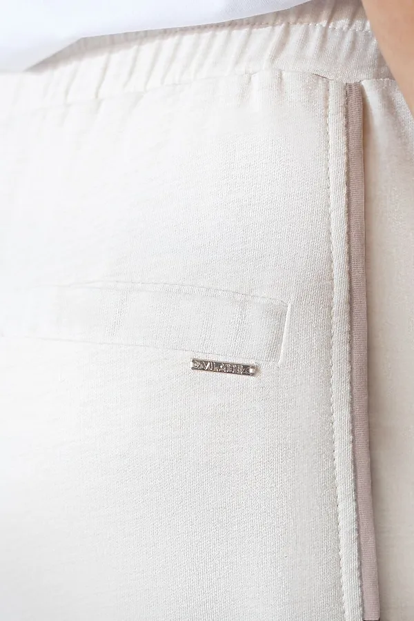 Прямые брюки с лампасами из эластичного футера двухнитки без начеса VILATTE, белый - фото 2