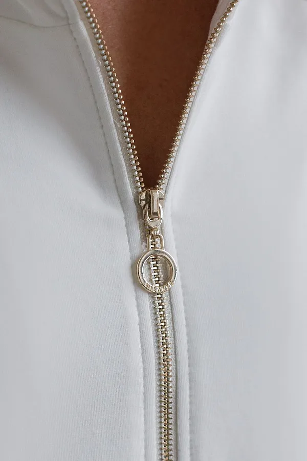 Свободный бомбер с лампасами на молнии из петельчатого футера двухнитки с эластаном VILATTE, белый - фото 2