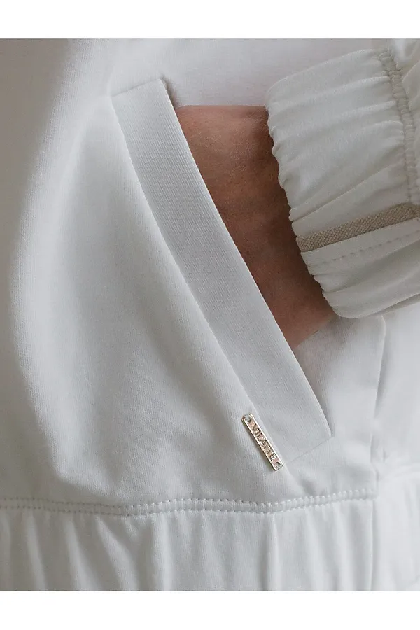 Свободный бомбер с лампасами на молнии из петельчатого футера двухнитки с эластаном VILATTE, белый - фото 2