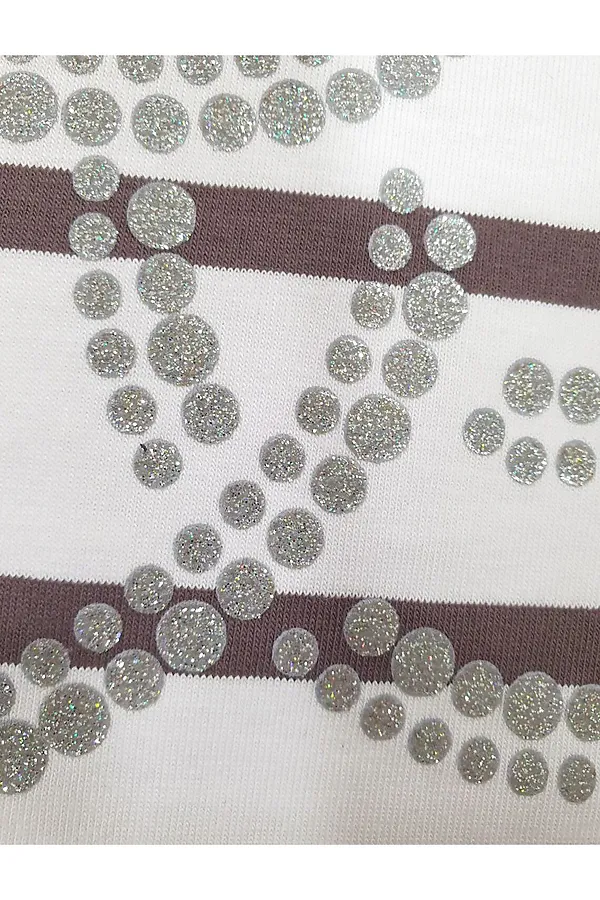 Свободная футболка в широкую полоску с принтом из премиального хлопка с эластаном VILATTE, белый-кофе_vilatte - фото 2