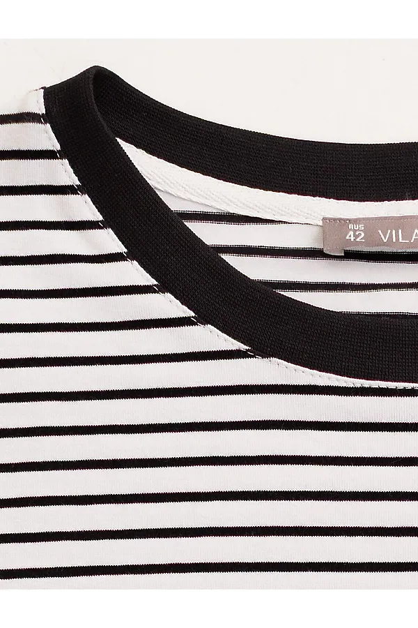 Свободная футболка в черно-белую полоску с принтом из премиального хлопка с эластаном VILATTE, белый-черный_абстракция - фото 2