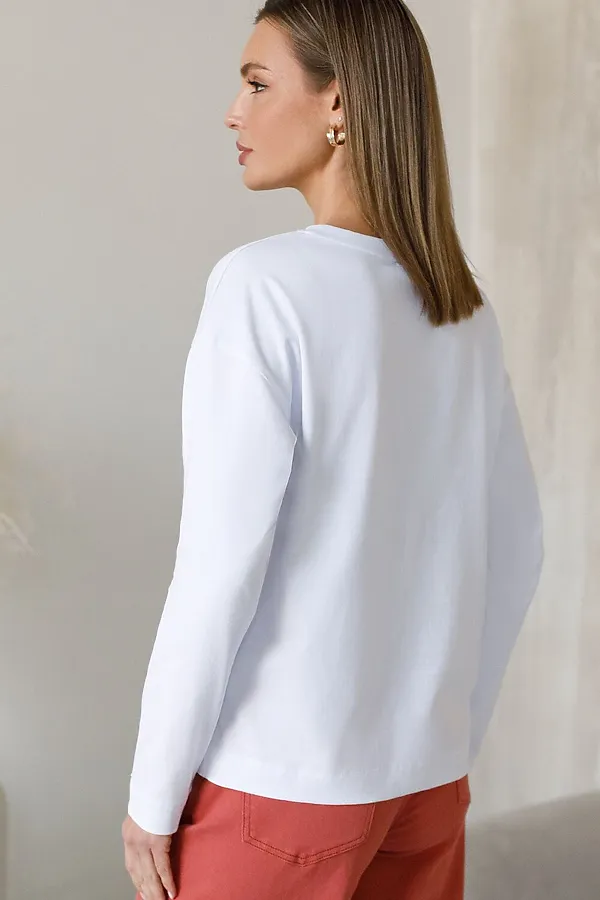 Лонгслив из премиального хлопка с эластаном VILATTE, белый_пастель - фото 2