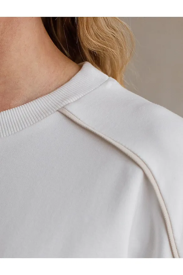 Свитшот с лампасами и разрезами из эластичного футера двухнитки без начеса VILATTE, белый_athleisure mood - фото 2