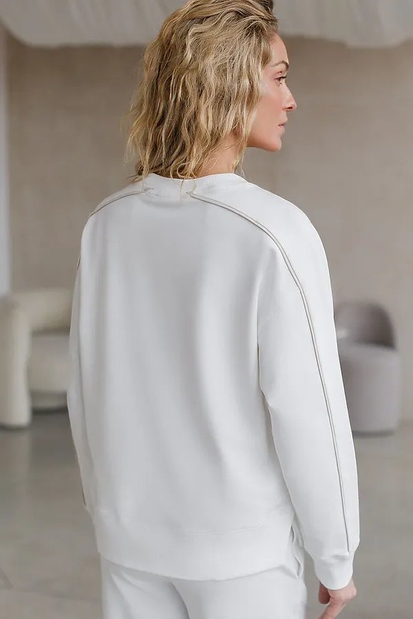 Свитшот с лампасами и разрезами из эластичного футера двухнитки без начеса VILATTE, белый_athleisure mood - фото 2