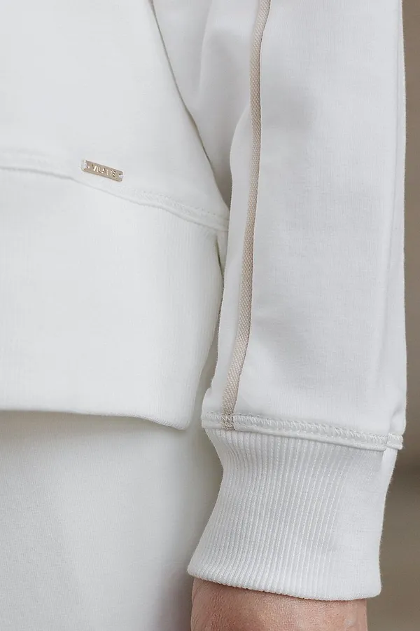 Свитшот с лампасами и разрезами из эластичного футера двухнитки без начеса VILATTE, белый_athleisure mood - фото 2