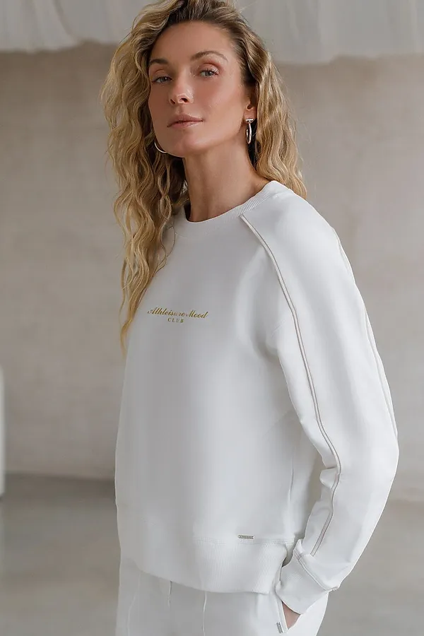 Свитшот с лампасами и разрезами из эластичного футера двухнитки без начеса VILATTE, белый_athleisure mood - фото 2
