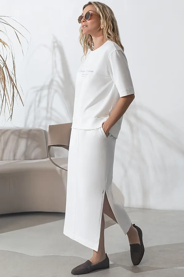 Футболка свободная с принтом из футера двухнитки с эластаном VILATTE, белый_vintage - фото 2