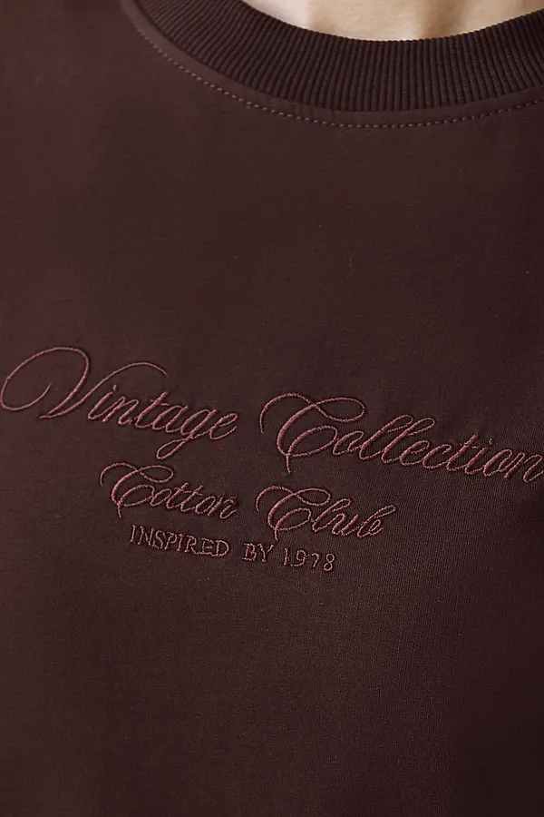 Футболка свободная с принтом из футера двухнитки с эластаном VILATTE, коричневый_vintage - фото 2