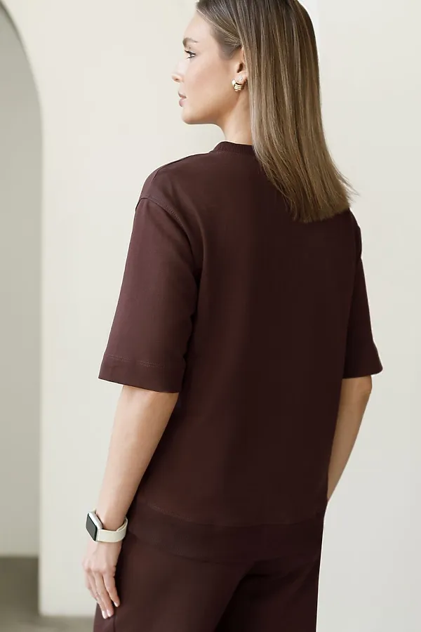 Футболка свободная с принтом из футера двухнитки с эластаном VILATTE, коричневый_vintage - фото 2