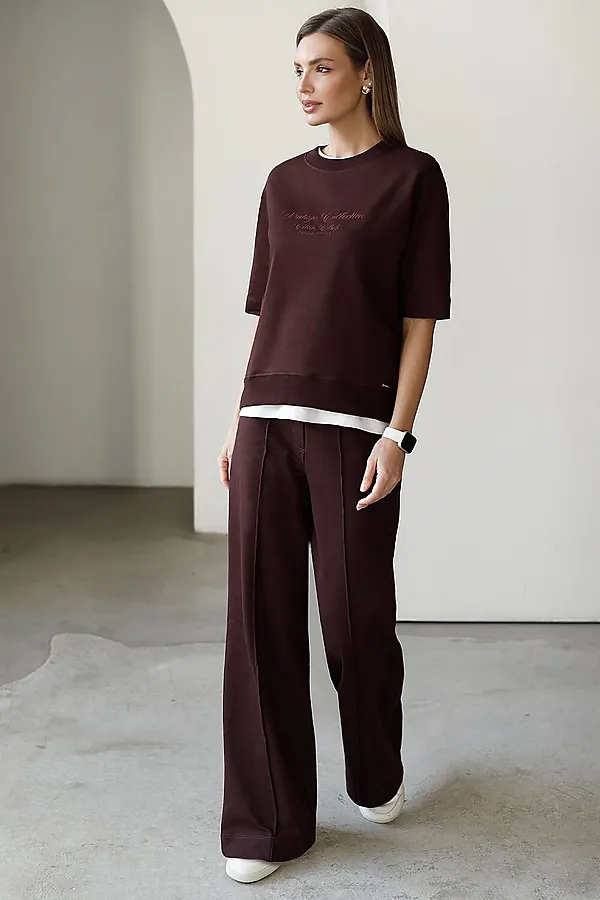 Футболка свободная с принтом из футера двухнитки с эластаном VILATTE, коричневый_vintage - фото 2