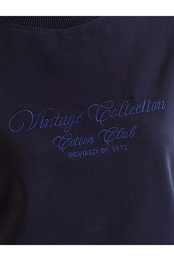 Футболка свободная с принтом из футера двухнитки с эластаном VILATTE, т.синий_vintage - фото 2