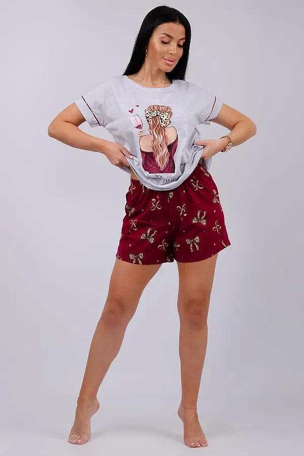 Пижама с шортами Мореллино НАТАЛИ, бордовый - фото 2