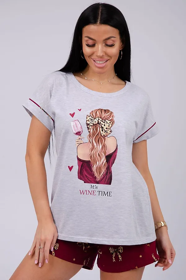 Пижама с шортами Мореллино НАТАЛИ, бордовый - фото 2