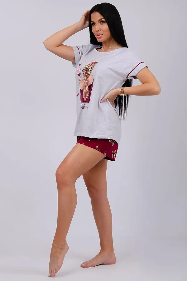Пижама с шортами Мореллино НАТАЛИ, бордовый - фото 2
