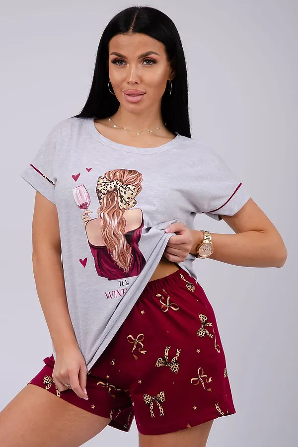 Пижама с шортами Мореллино НАТАЛИ, бордовый - фото 2
