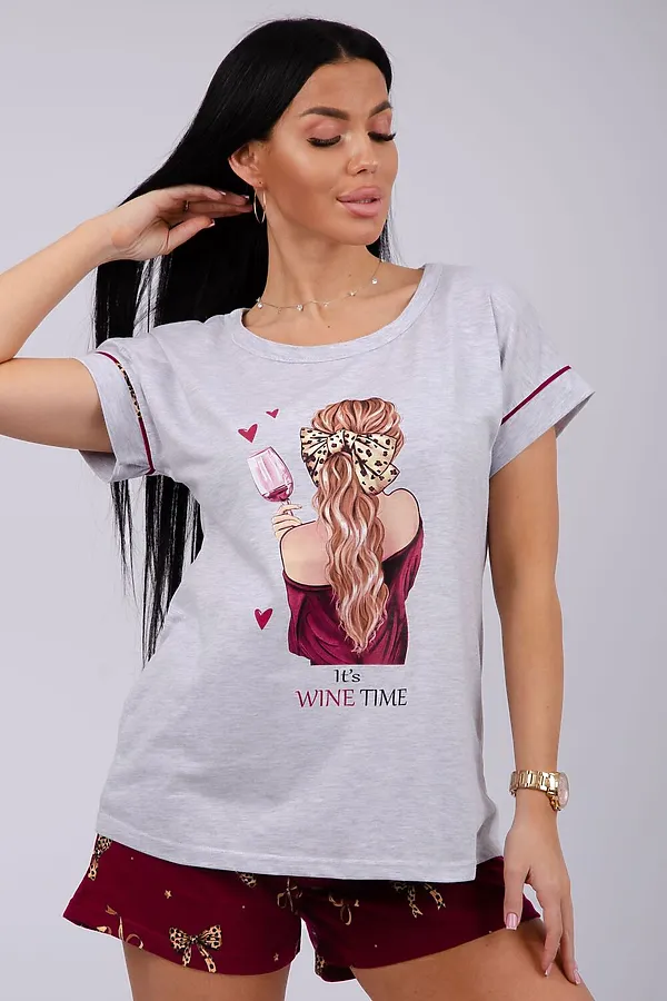 Пижама с шортами Мореллино НАТАЛИ, бордовый - фото 2