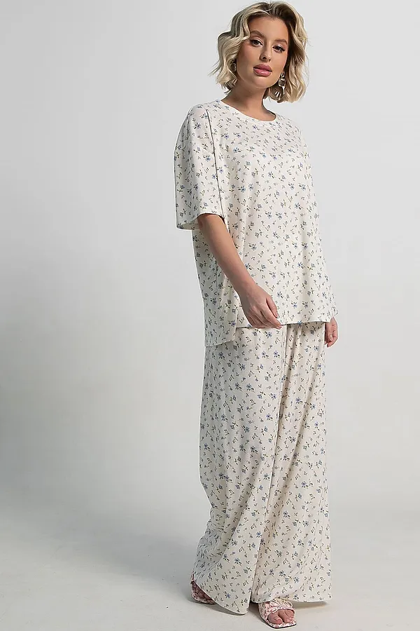 Костюм домашний с брюками Мона LADY TAIGA, бежево-голубой - фото 2