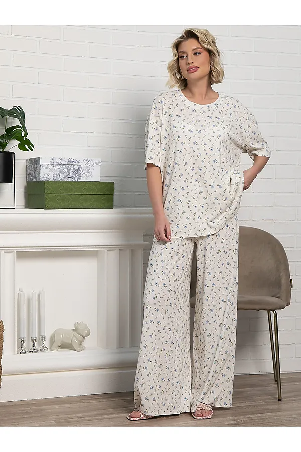 Костюм домашний с брюками Мона LADY TAIGA, бежево-голубой - фото 2