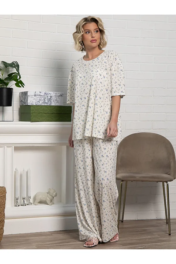Костюм домашний с брюками Мона LADY TAIGA, бежево-голубой - фото 2