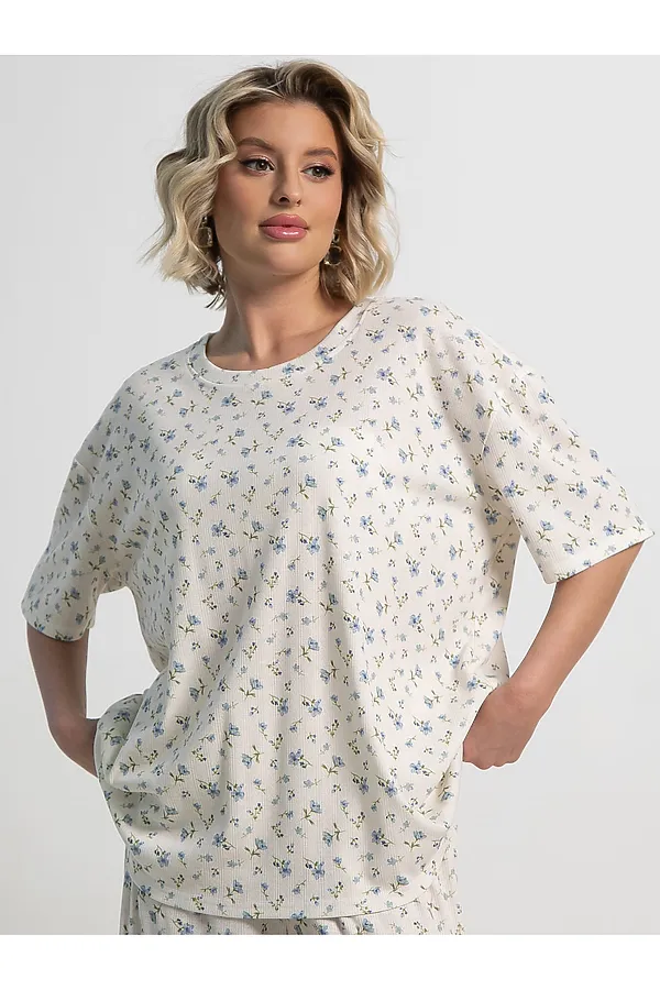 Костюм домашний с брюками Мона LADY TAIGA, бежево-голубой - фото 2