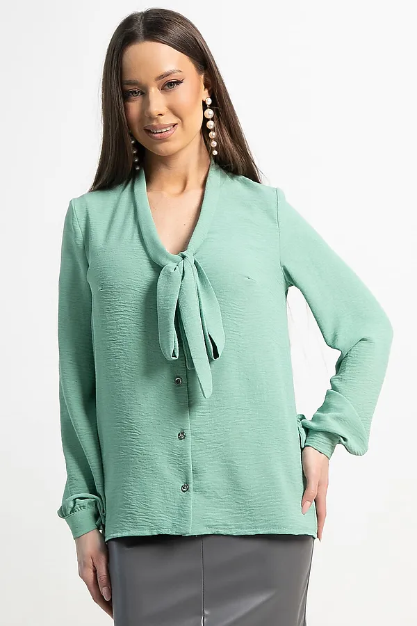 Рубашка с бантом Рузанна LADY TAIGA, зеленая - фото 2
