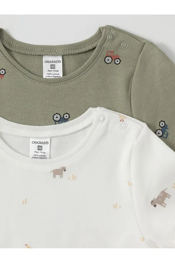 Футболка 2 шт CROCKID, хаки - фото 2